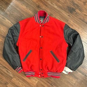 Genuine Red Black Leather Letterman Varsity Jacket - Blank